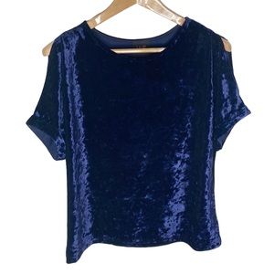 W5 crushed velvet navy cold shoulder top size S